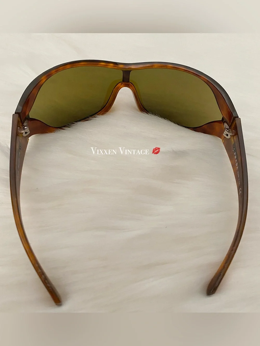 VINTAGE Y2K PRADA CHUNKY WRAP-AROUND SHIELD TORTOISE SHELL SUNGLASSES IN BROWN - Picture 8 of 13